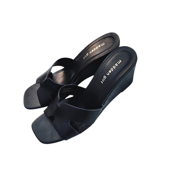 STEVE MADDEN BLACK  VEGAN LEATHER WEDGE SHOES, SIZE 9.5 EUC - Picture 10 of 10